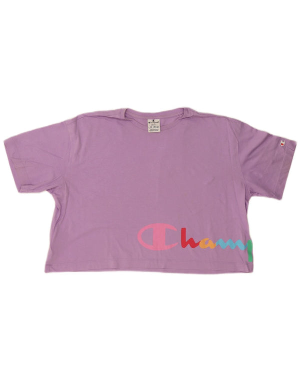 Champion Womens Oversized Crop Graphic T-Shirt Top UK 10 Small Purple