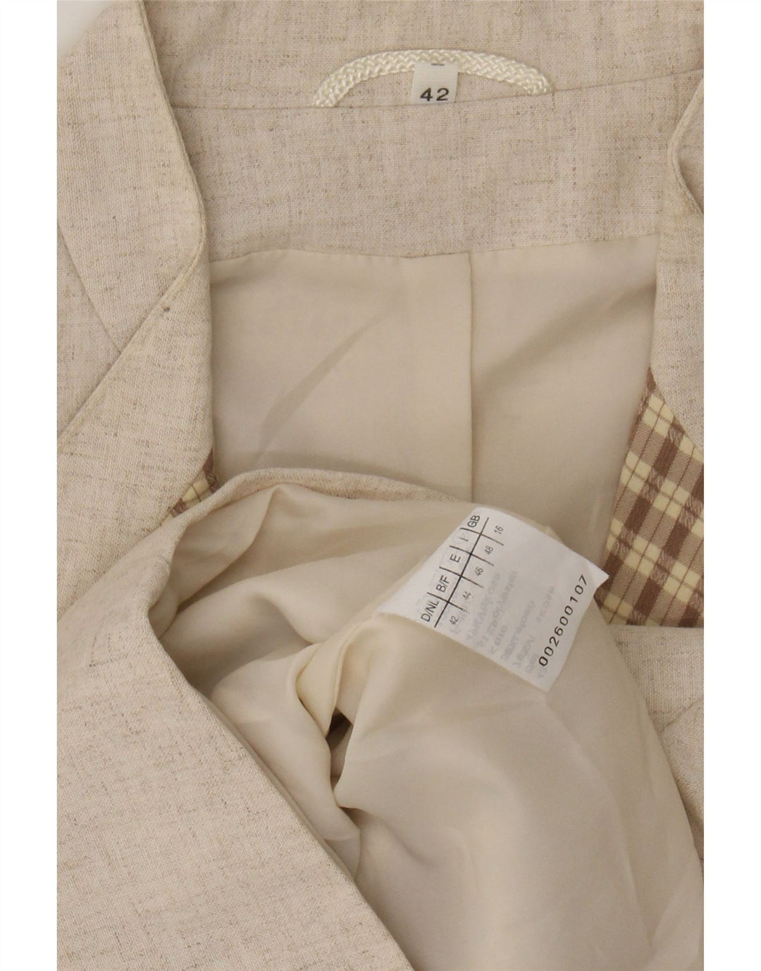 Vintage Womens 3/4 Sleeve 2 Button Blazer Jacket UK 16 Large Beige Viscose