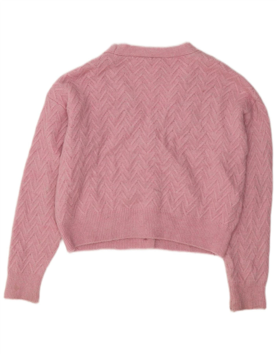 ZARA Womens Crop Cardigan Sweater UK 14 Medium Pink Chevron Acrylic