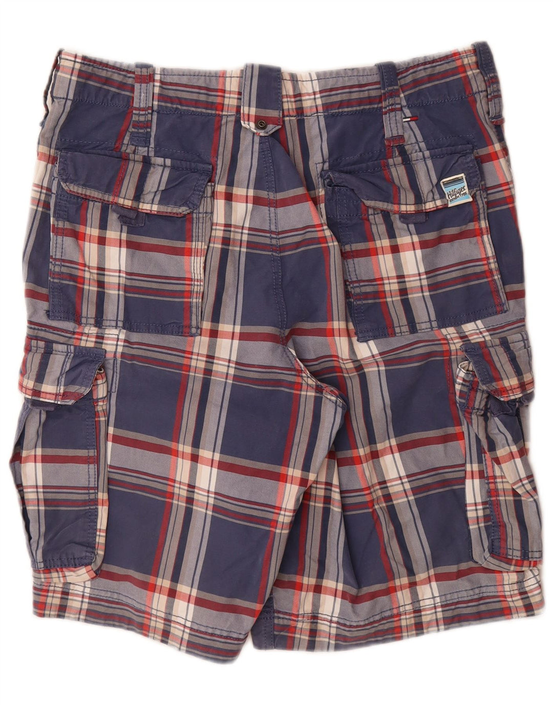 TOMMY HILFIGER Mens Cargo Shorts W32 Medium  Navy Blue Check Cotton