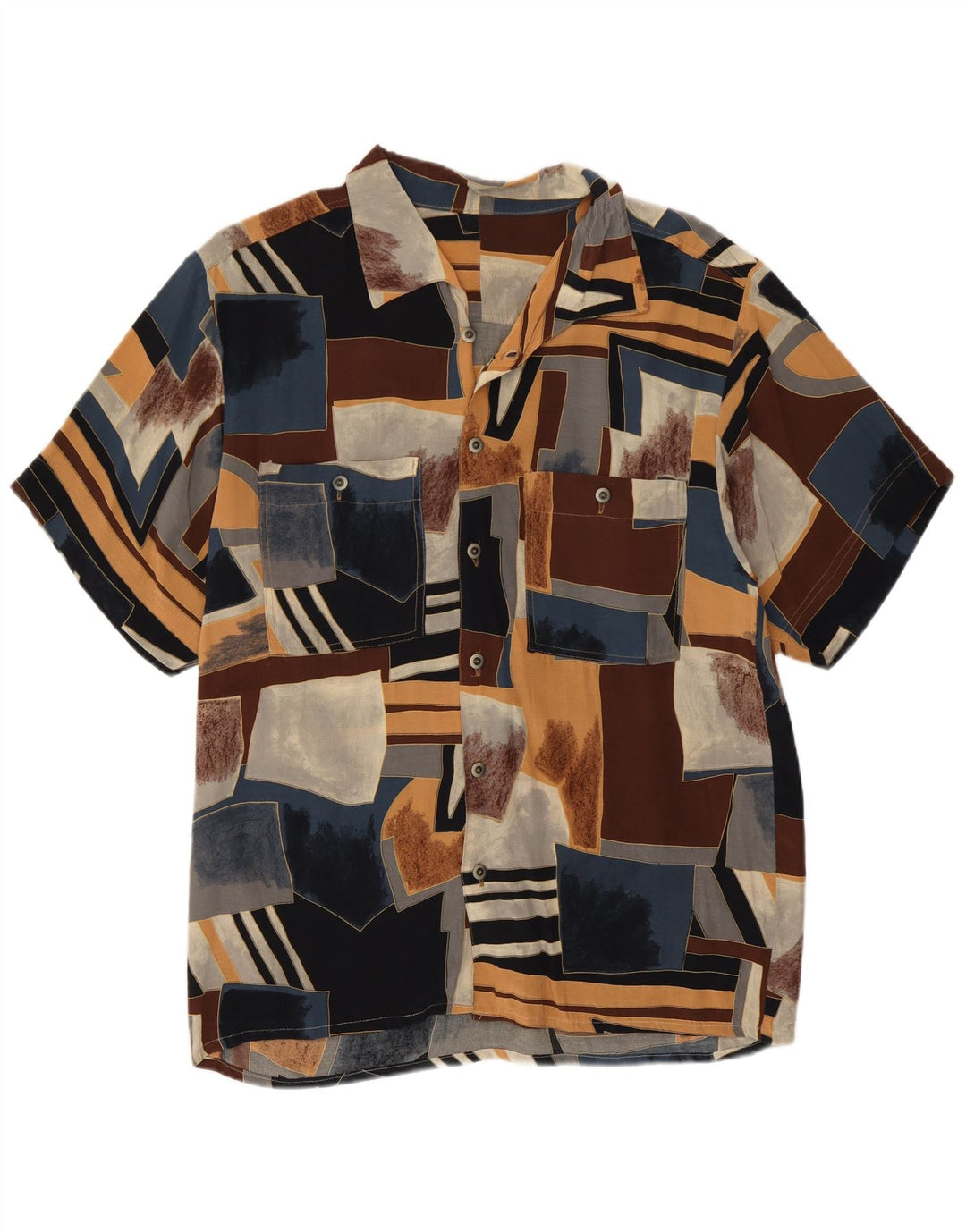 Vintage Mens Short Sleeve Shirt Small Multicoloured Geometric Retro