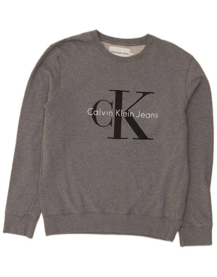 CALVIN KLEIN JEANS Mens Graphic Sweatshirt Jumper Large Grey Cotton
