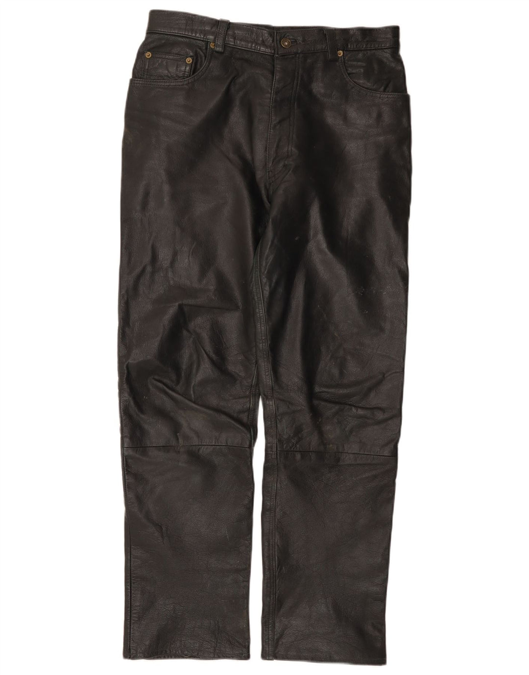VINTAGE Mens Straight Leather Trousers W31 L30 Black