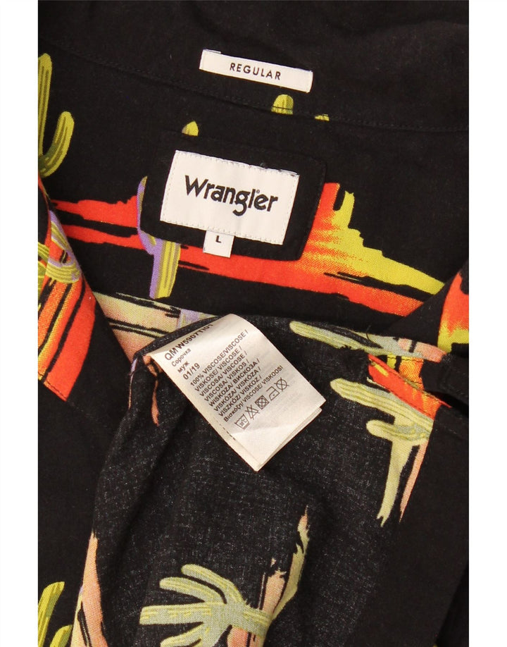 WRANGLER Mens Regular Abstract Pattern Short Sleeve Shirt Large Black