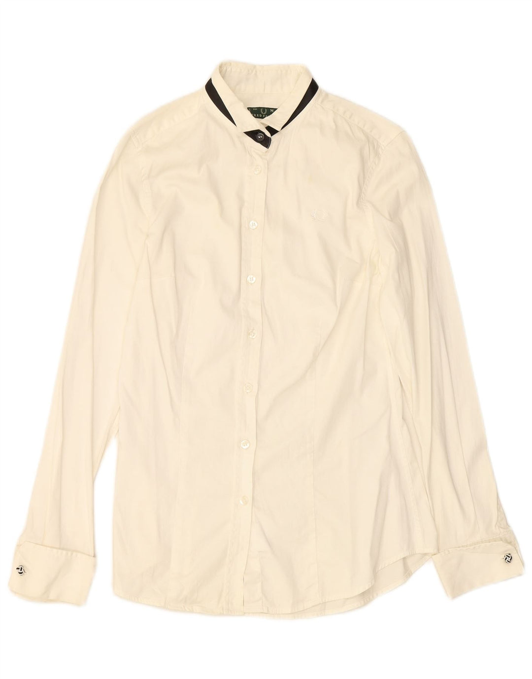 FRED PERRY Womens Shirt UK 12 Medium Off White Cotton