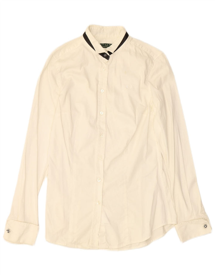 FRED PERRY Womens Shirt UK 12 Medium Off White Cotton