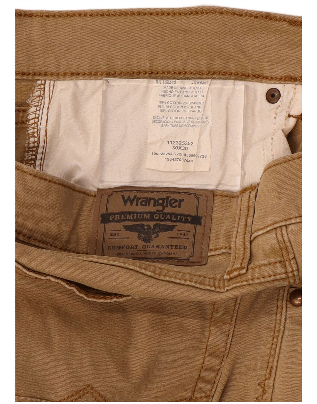 Wrangler Mens Straight Casual Trousers W30 L30 Brown Cotton