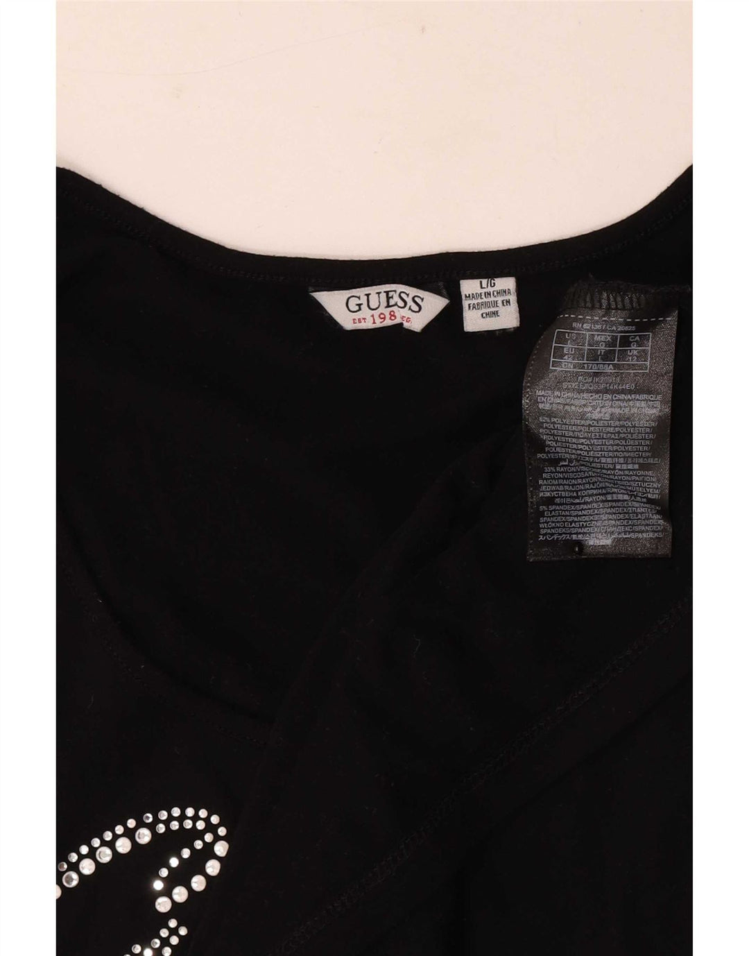 Guess Womens Graphic T-Shirt Top UK 12 Medium Black Polyester