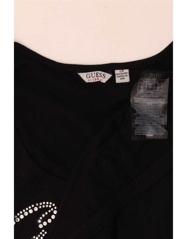 Guess Womens Graphic T-Shirt Top UK 12 Medium Black Polyester