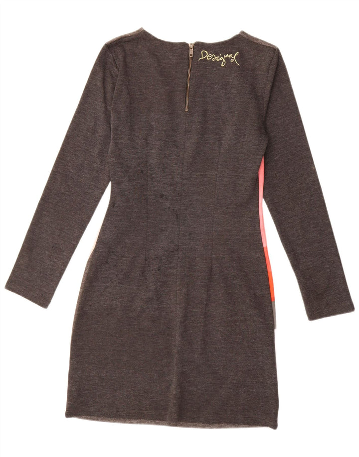 Desigual Womens Long Sleeve Sheath Dress UK 12 Medium Grey Geometric