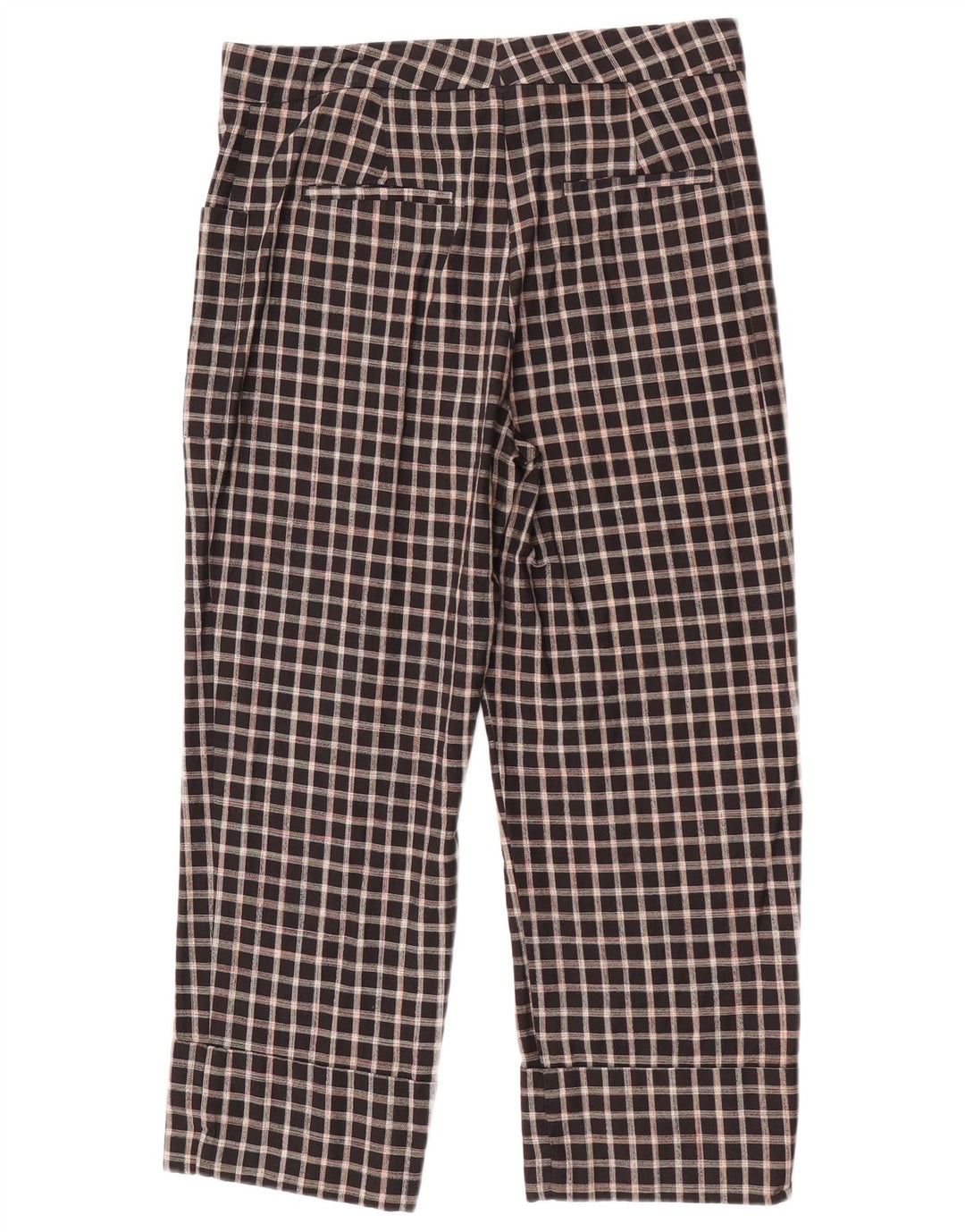 Zara Womens Cropped Trousers Medium W28 L23 Black Check Cotton