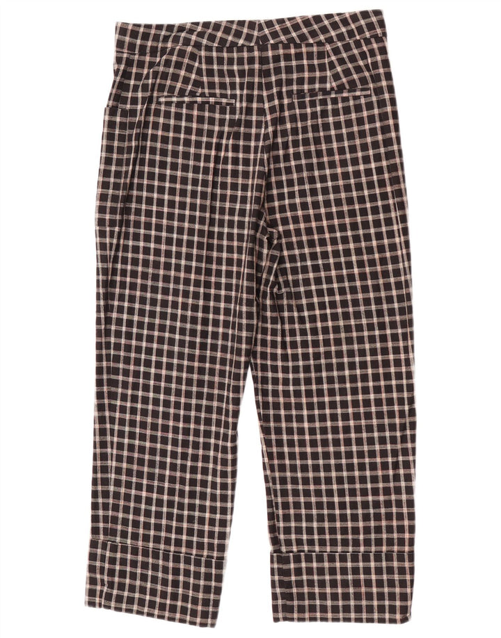 Zara Womens Cropped Trousers Medium W28 L23 Black Check Cotton