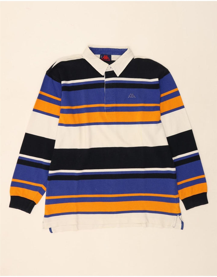 KAPPA Mens Long Sleeve Rugby Polo Shirt Large Multicoloured Striped Cotton