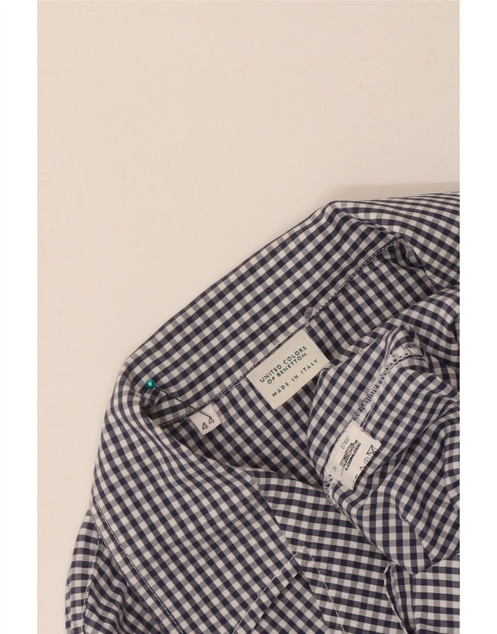 Benetton Womens Shirt IT 44 Medium Navy Blue Gingham Cotton