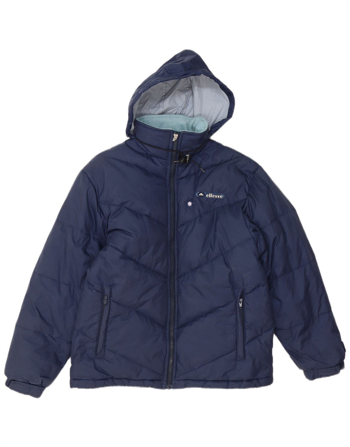Ellesse Womens Hooded Padded Jacket UK 12 Medium Navy Blue Polyester