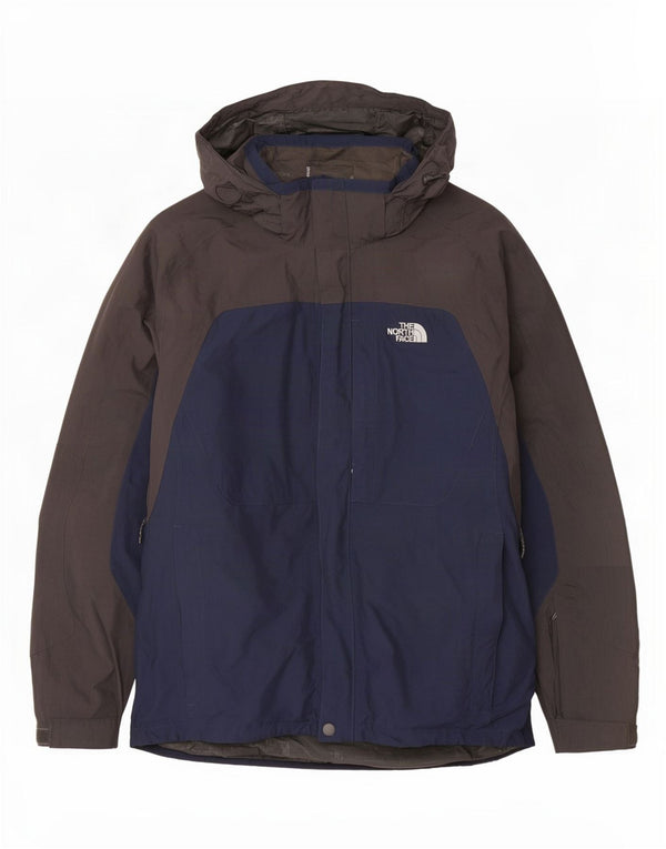 The North Face Mens Hooded Rain Jacket UK 42 XL Navy Blue Colourblock