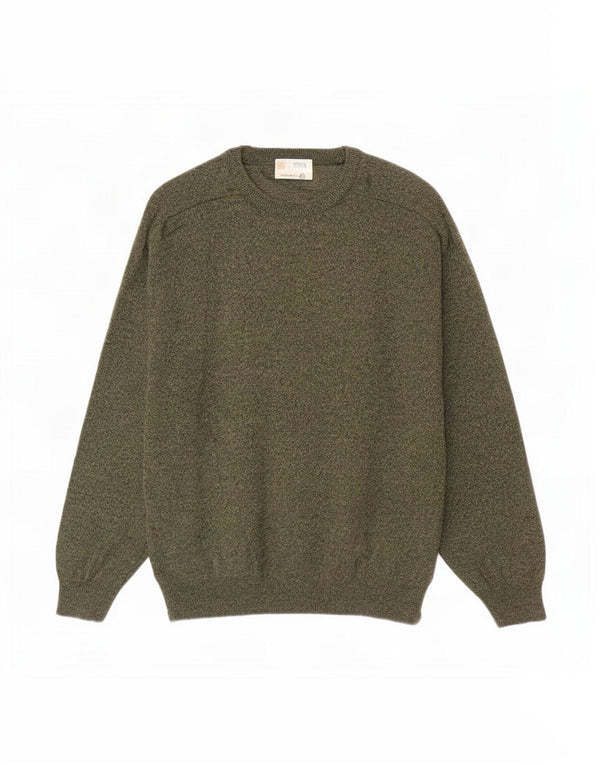 Marks & Spencer Mens Crew Neck Jumper Sweater Large Khaki Flecked Lambswool