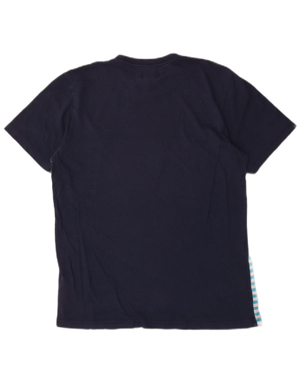 Adidas Mens T-Shirt Top Medium Navy Blue Striped Cotton