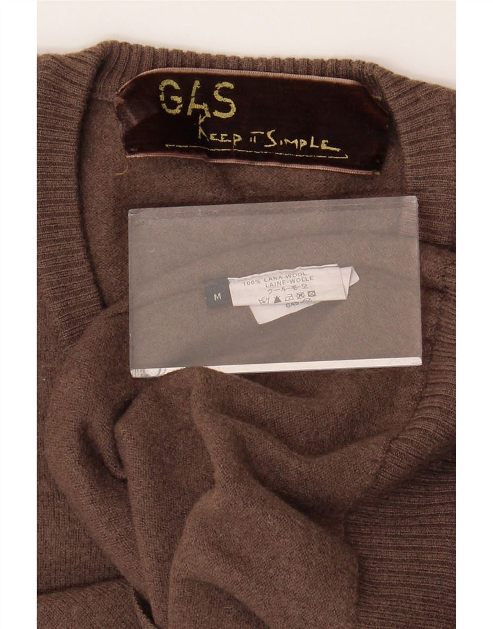 GAS Womens V-Neck Jumper Sweater UK 14 Medium Brown Wool