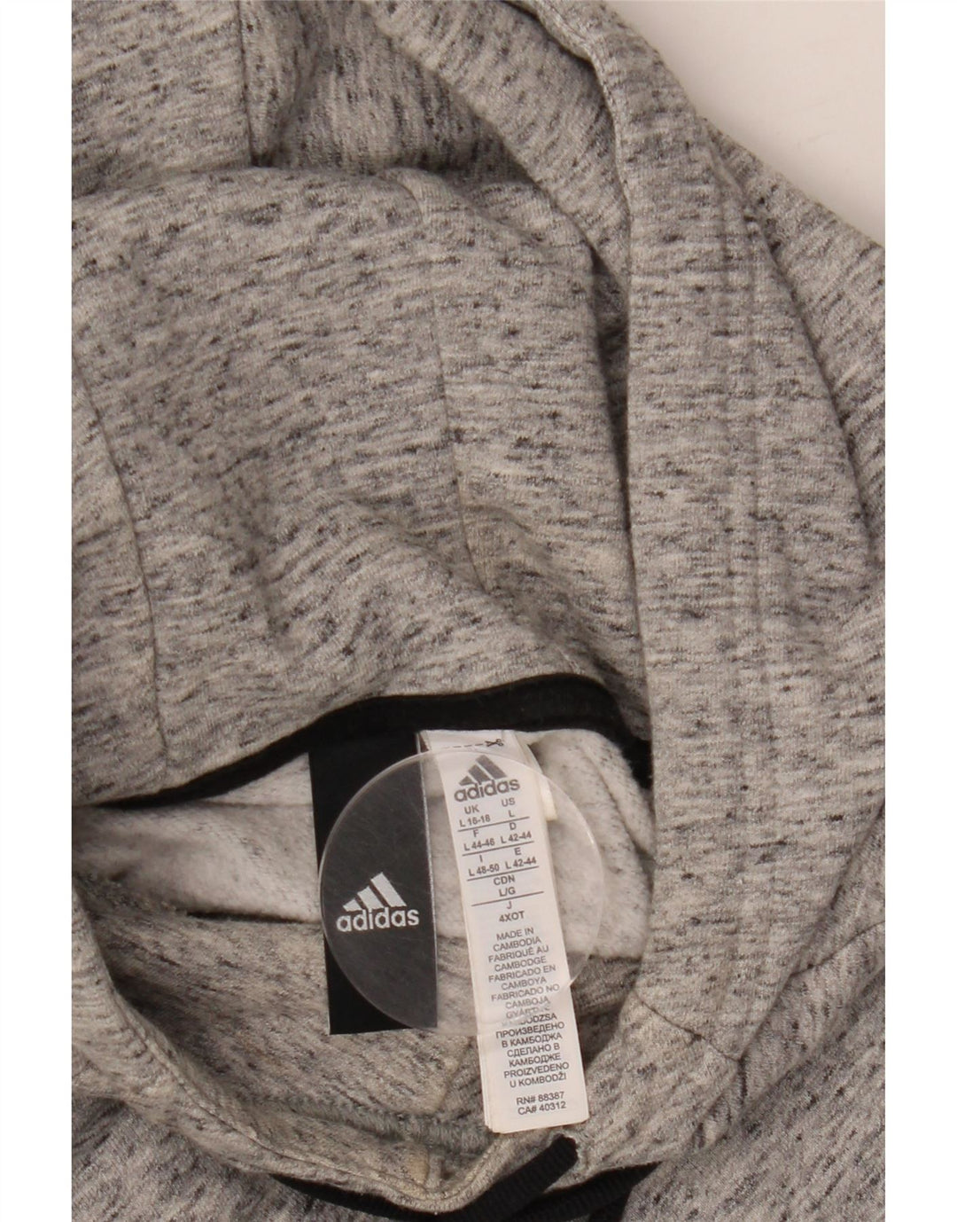 ADIDAS Womens Hoodie Jumper UK 16/18 Large Grey Flecked Cotton