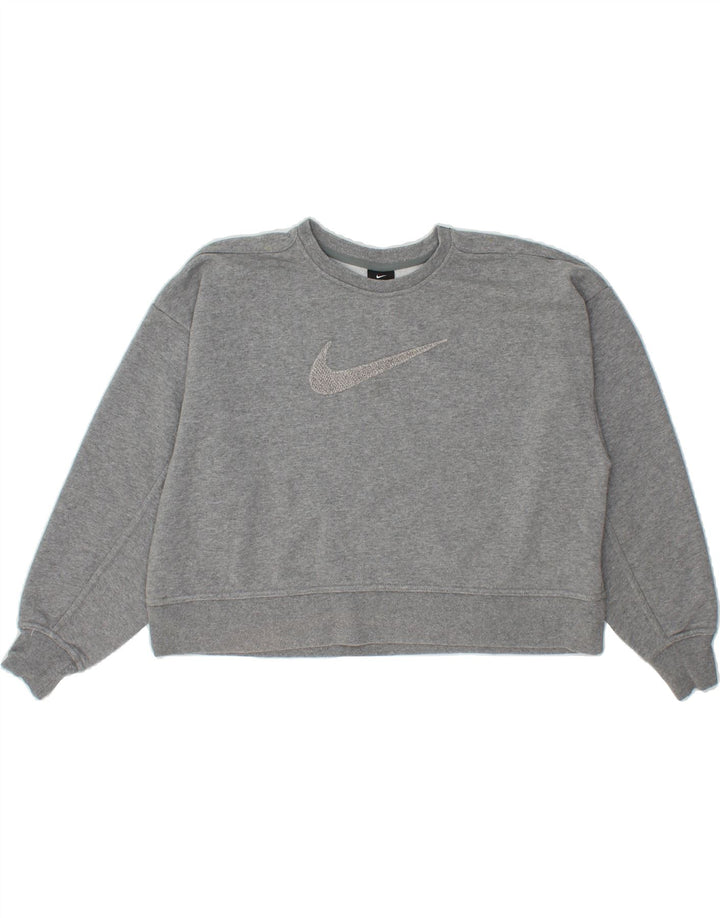NIKE Womens Oversized Graphic Crop Sweatshirt Jumper UK 14 Medium Grey Vintage Nike and Second-Hand Nike from Messina Hembry 