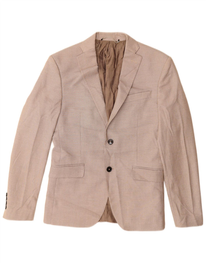 Zara Mens 2 Button Blazer Jacket EU 46 Small Beige Polyester