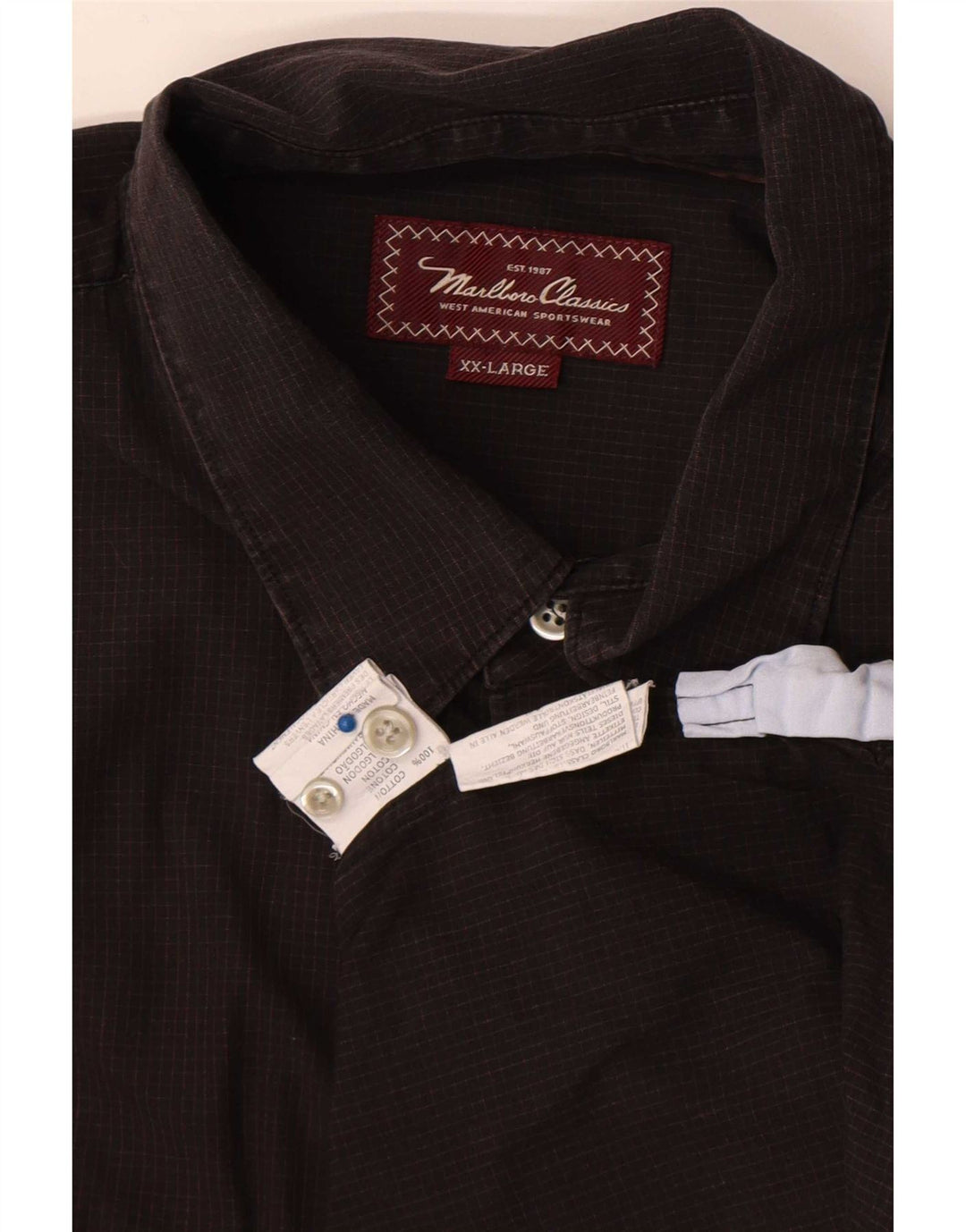 Marlboro Classics Mens Shirt 2XL Brown Check Cotton
