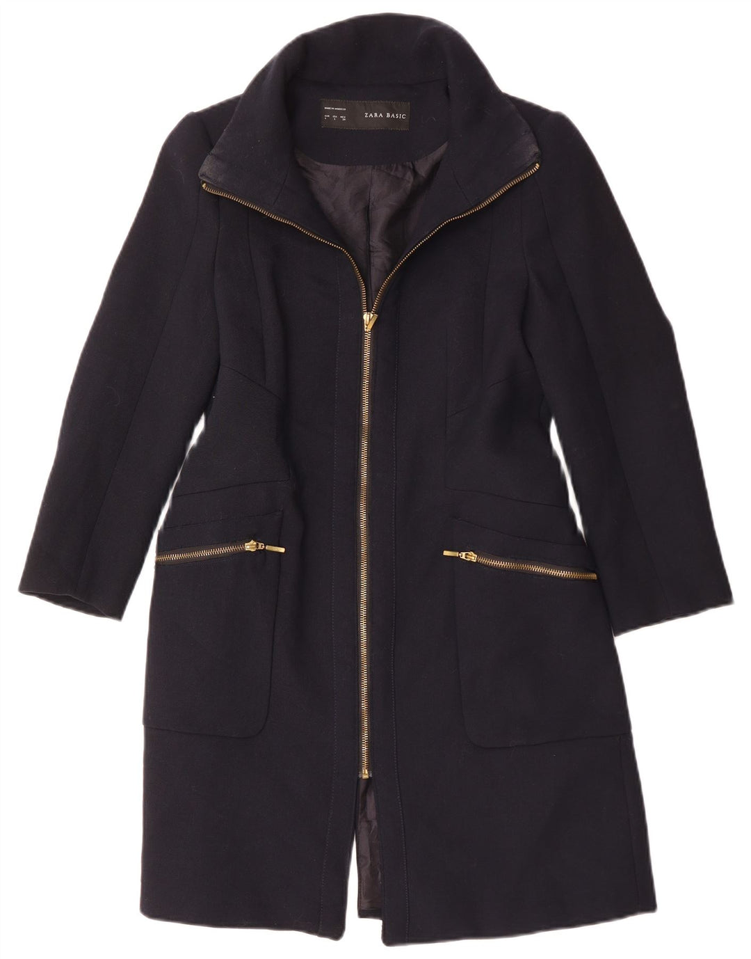 Zara Womens Overcoat UK 14 Large Navy Blue Polyester