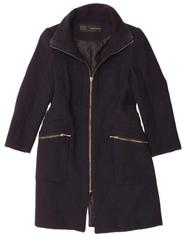 Zara Womens Overcoat UK 14 Large Navy Blue Polyester