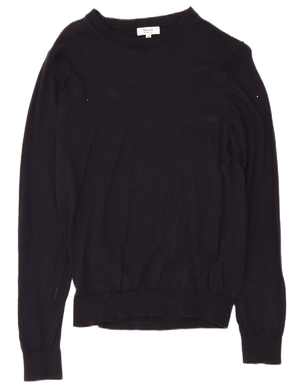 REISS Womens Boat Neck Jumper Sweater UK 12 Medium Navy Blue Wool