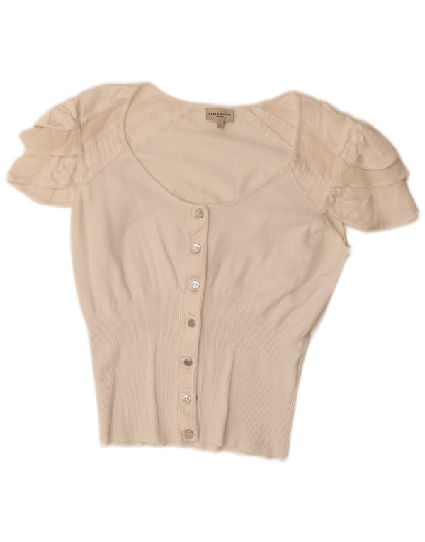 Karen Millen Womens Short Sleeve Shirt Blouse US 4 Small White Cotton