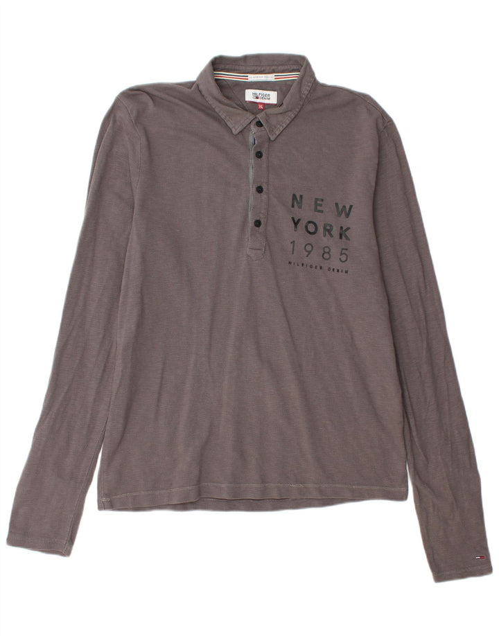 TOMMY HILFIGER Mens Graphic Long Sleeve Polo Shirt XL Grey