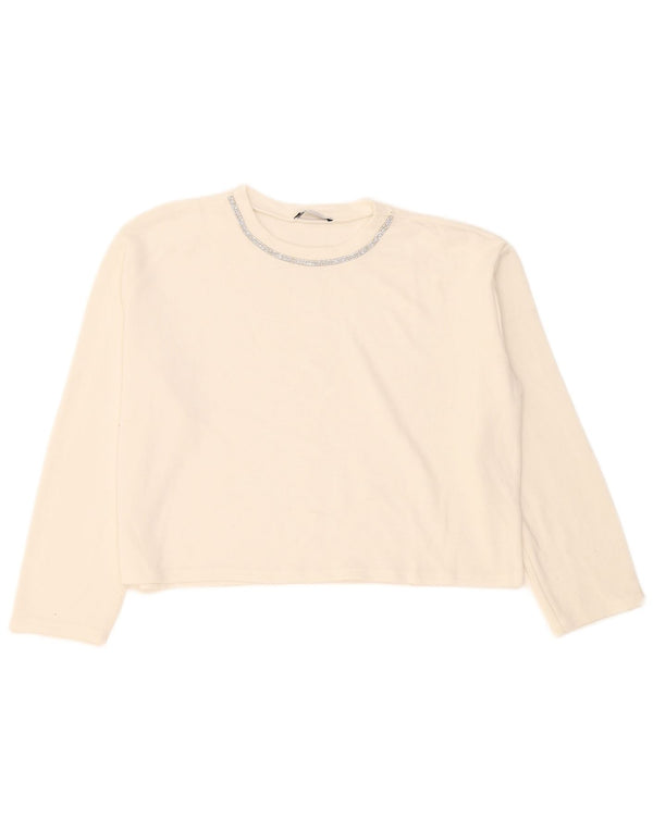 Zara Womens Crop Oversized Top Long Sleeve UK 14 Medium White