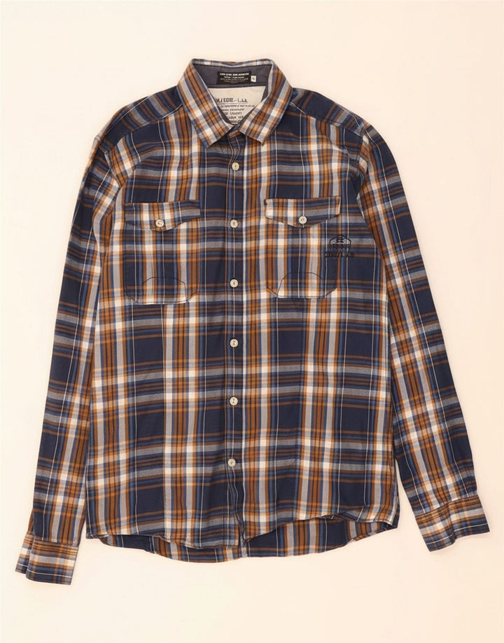 JACK & JONES Mens Flannel Shirt Large Navy Blue Check Cotton