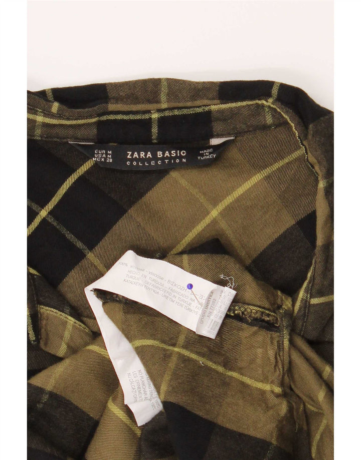 Zara Womens Flannel Shirt UK 14 Medium Green Check Viscose