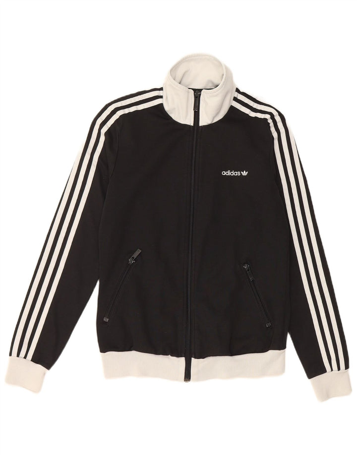 ADIDAS Womens Tracksuit Top Jacket EU 36 Small Black Colourblock Cotton