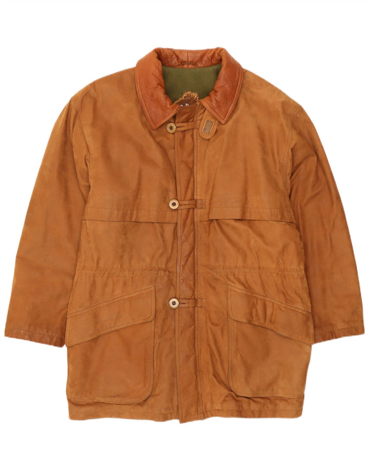Vintage Mens Leather Windbreaker Jacket IT 46 Small Brown Leather