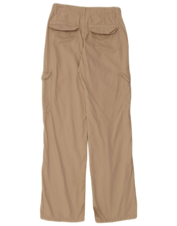 Zara Womens Wide Leg Cargo Trousers EU 36 XS W26 L30 Beige Cotton