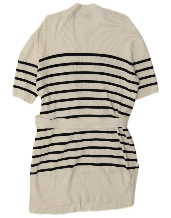 Marks & Spencer Womens Longline Cardigan Sweater UK 14 Medium White Striped