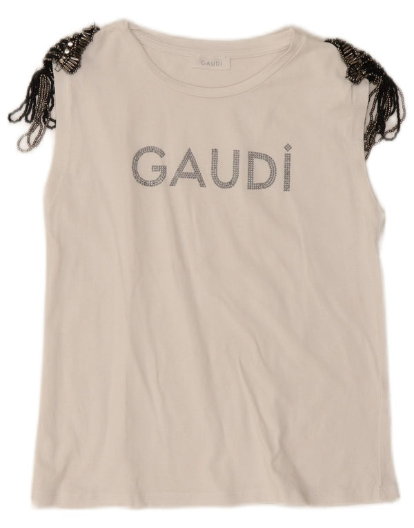 Gaudi Womens Graphic Vest Top UK 10 Small White