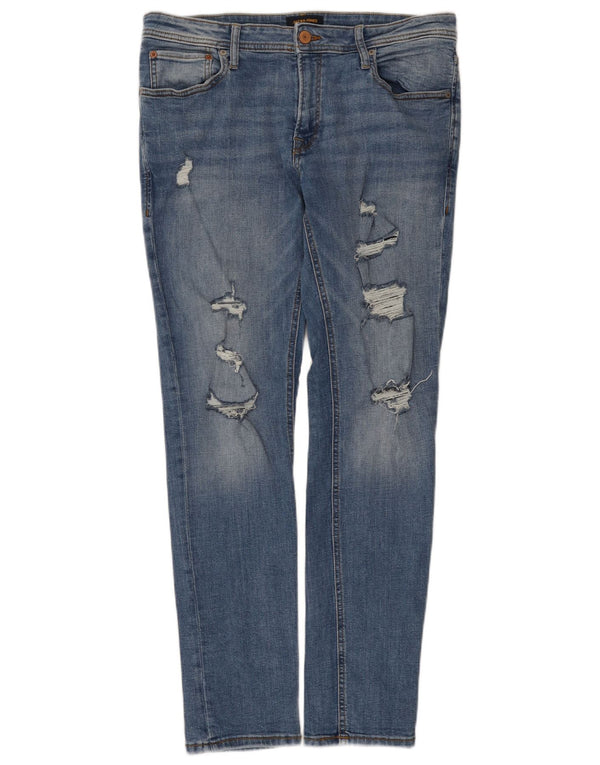 Jack & Jones Mens Distressed Slim Jeans W36 L32 Blue Cotton
