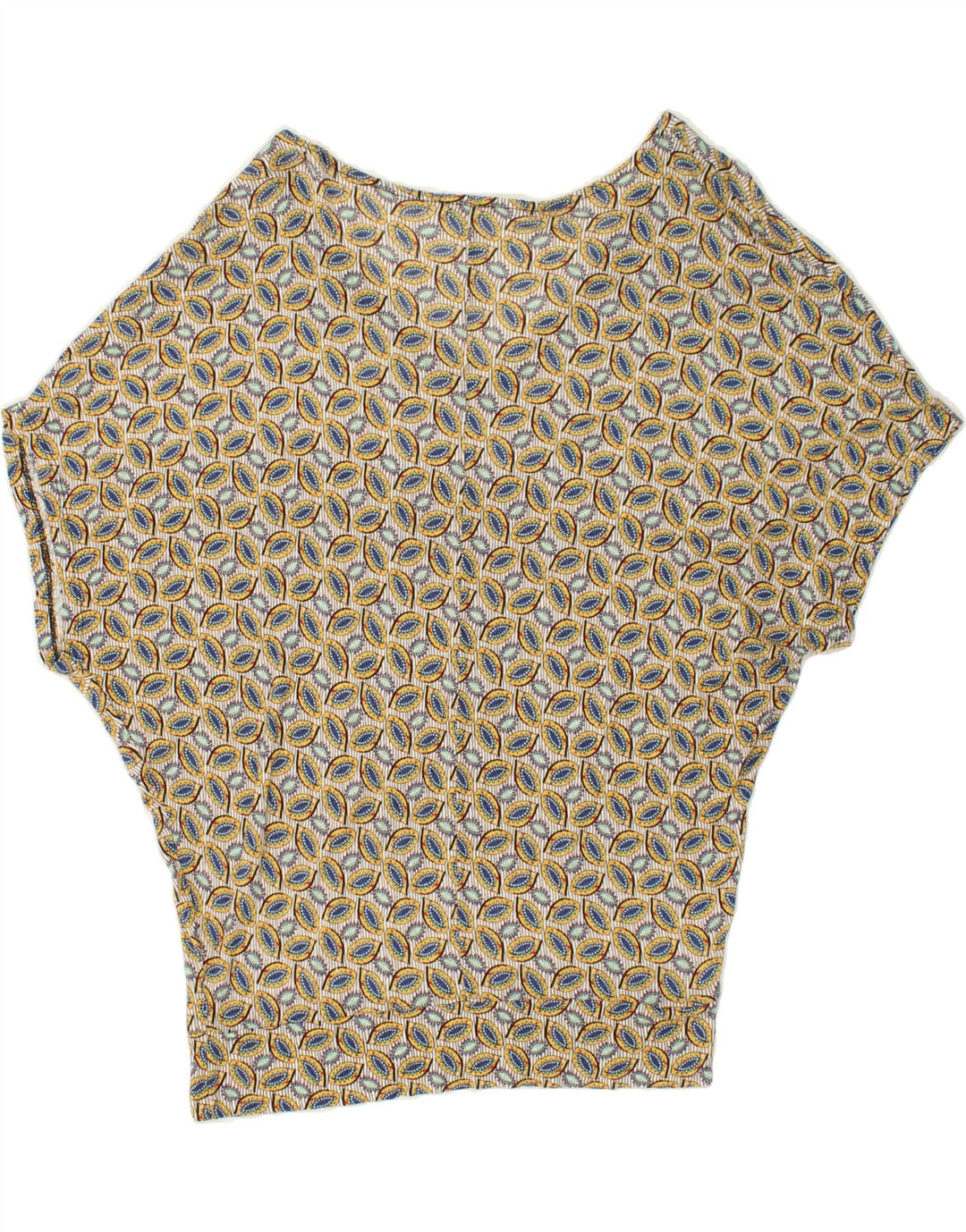 BENETTON Womens Abstract Pattern Batwing Blouse Top UK 10 Small Yellow Vintage Benetton and Second-Hand Benetton from Messina Hembry 