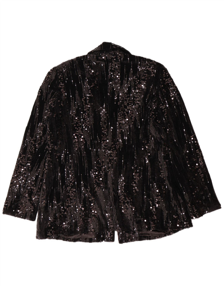 WALLIS Womens 1 Button Sequin Blazer Jacket UK 20 2XL  Black Polyester