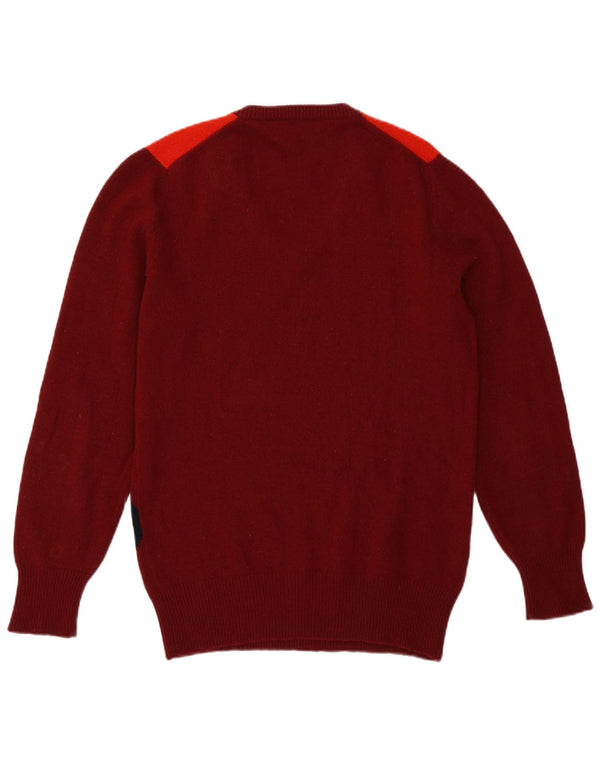 Vintage Mens V-Neck Jumper Sweater Medium Burgundy Argyle/Diamond Lambswool