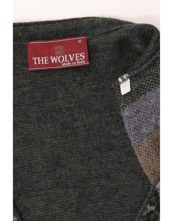 Vintage Mens Knit Waistcoat IT 52 Large Khaki Patchwork