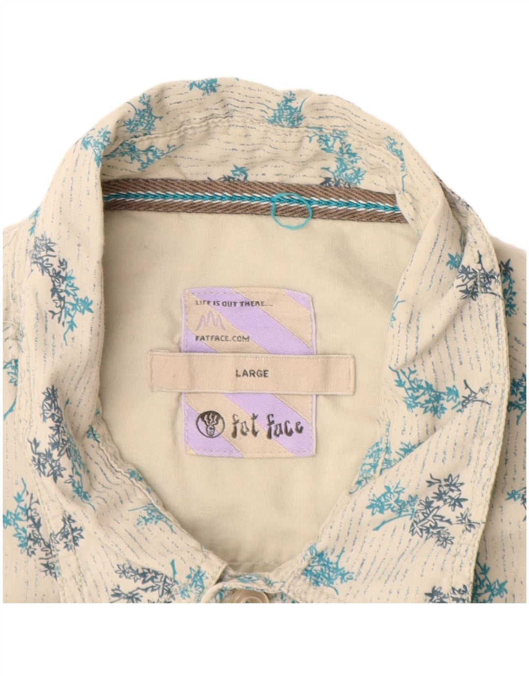 FAT FACE Mens Short Sleeve Shirt Large White Floral Cotton