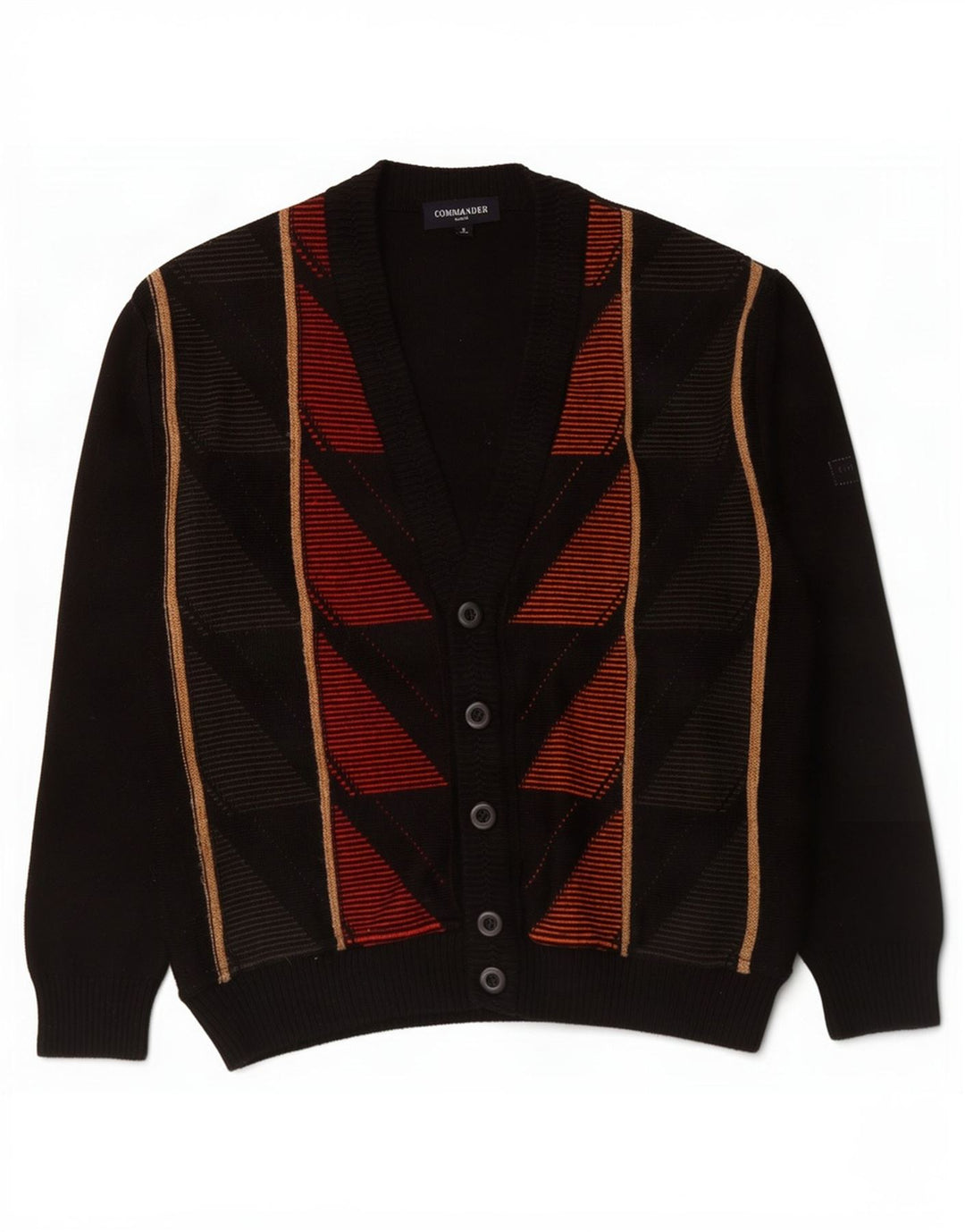 Commander Mens Cardigan Sweater IT 48 Small Black Geometric Polyacrylic