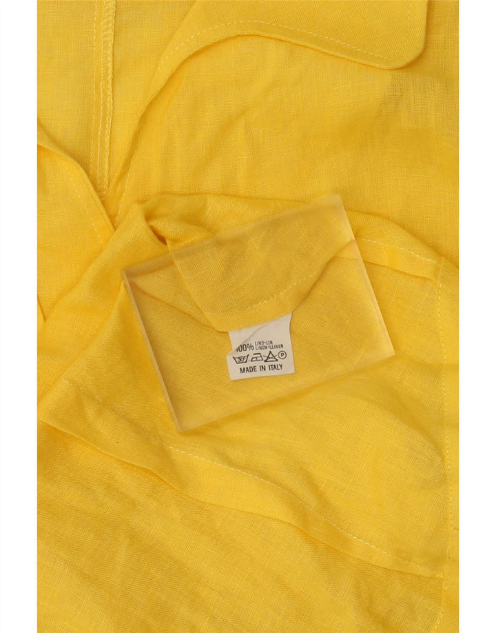 VINTAGE Womens Sleeveless Shirt Blouse UK 14 Medium Yellow Linen