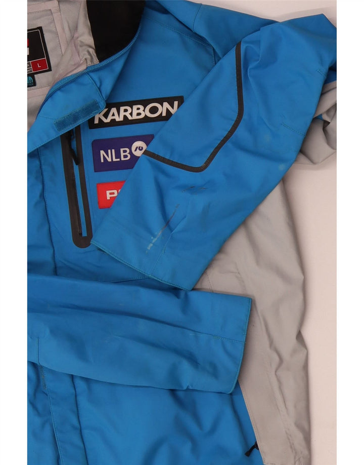 KARBON Mens Graphic Hooded Rain Jacket UK 40 Large Blue Colourblock Nylon