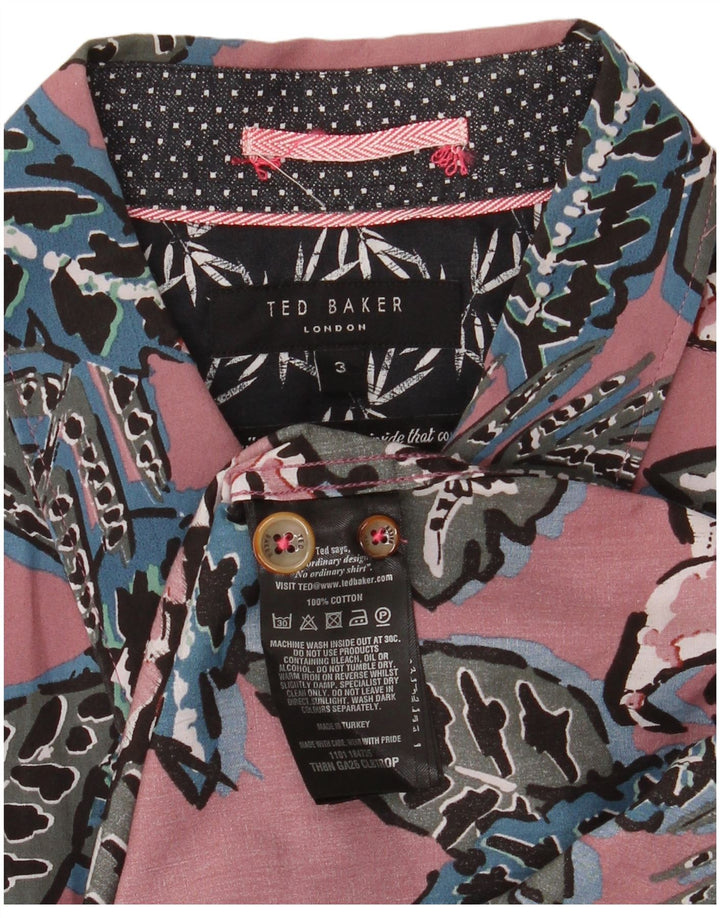 Ted Baker Mens Short Sleeve Shirt Size 3 Medium Pink Floral Cotton